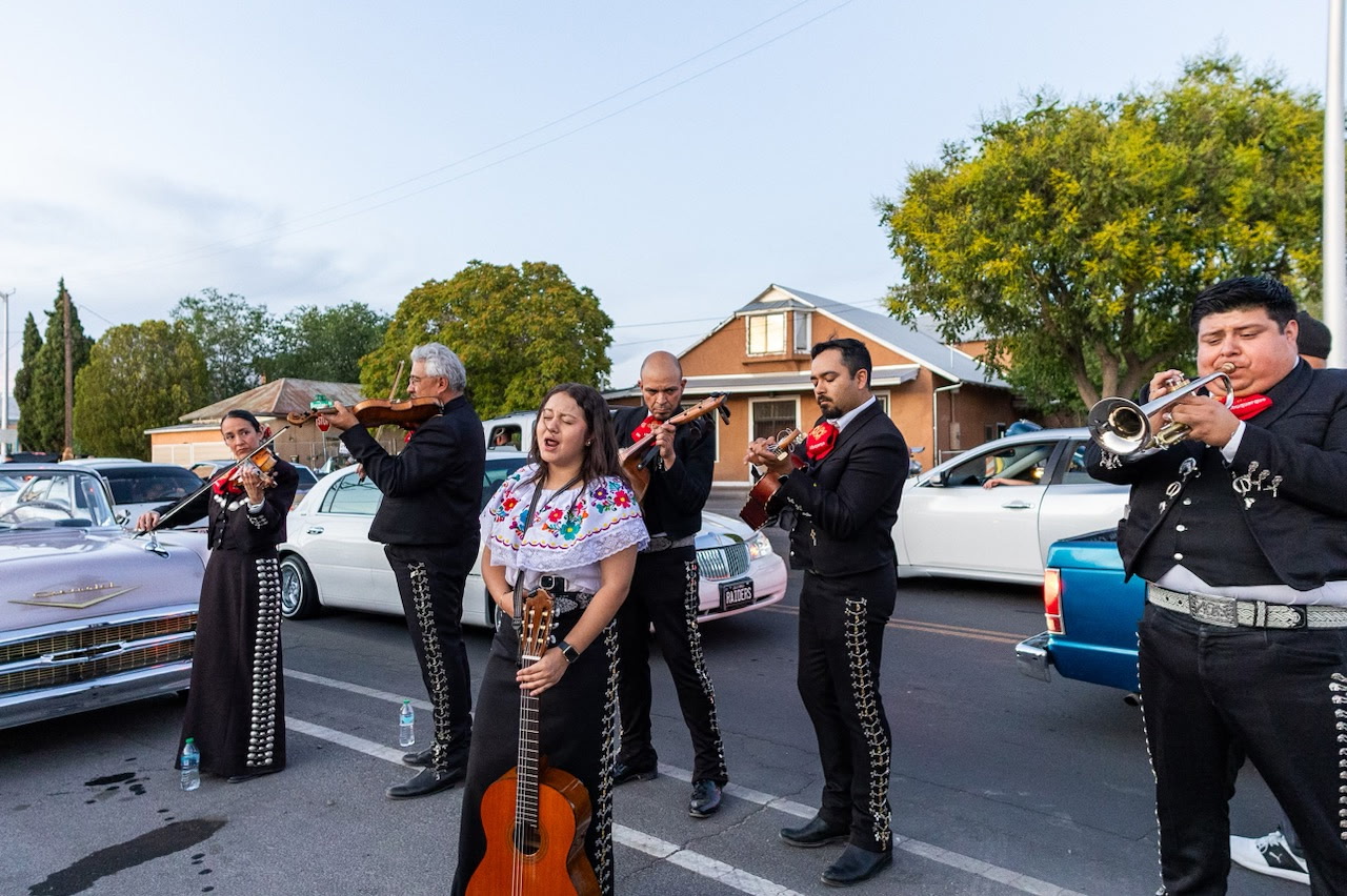 Mariachi band playing trumpet and guitar in New Mexico